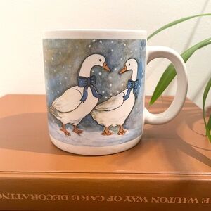 VINTAGE 1980s 1990s Blue Ribbon Goose Illustration Ceramic Mug